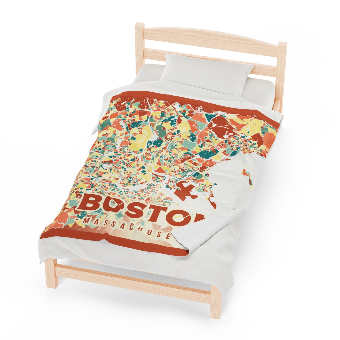 Colorful Boston Map - Velveteen Plush Blanket