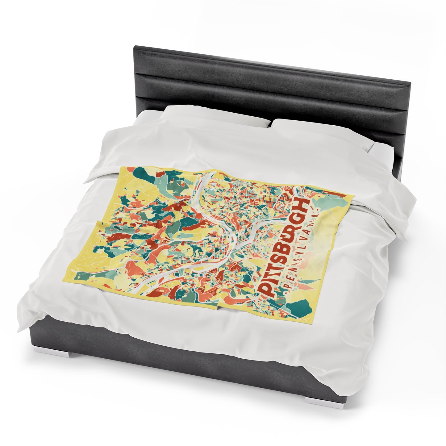 Colorful Pittsburgh Map - Velveteen Plush Blanket