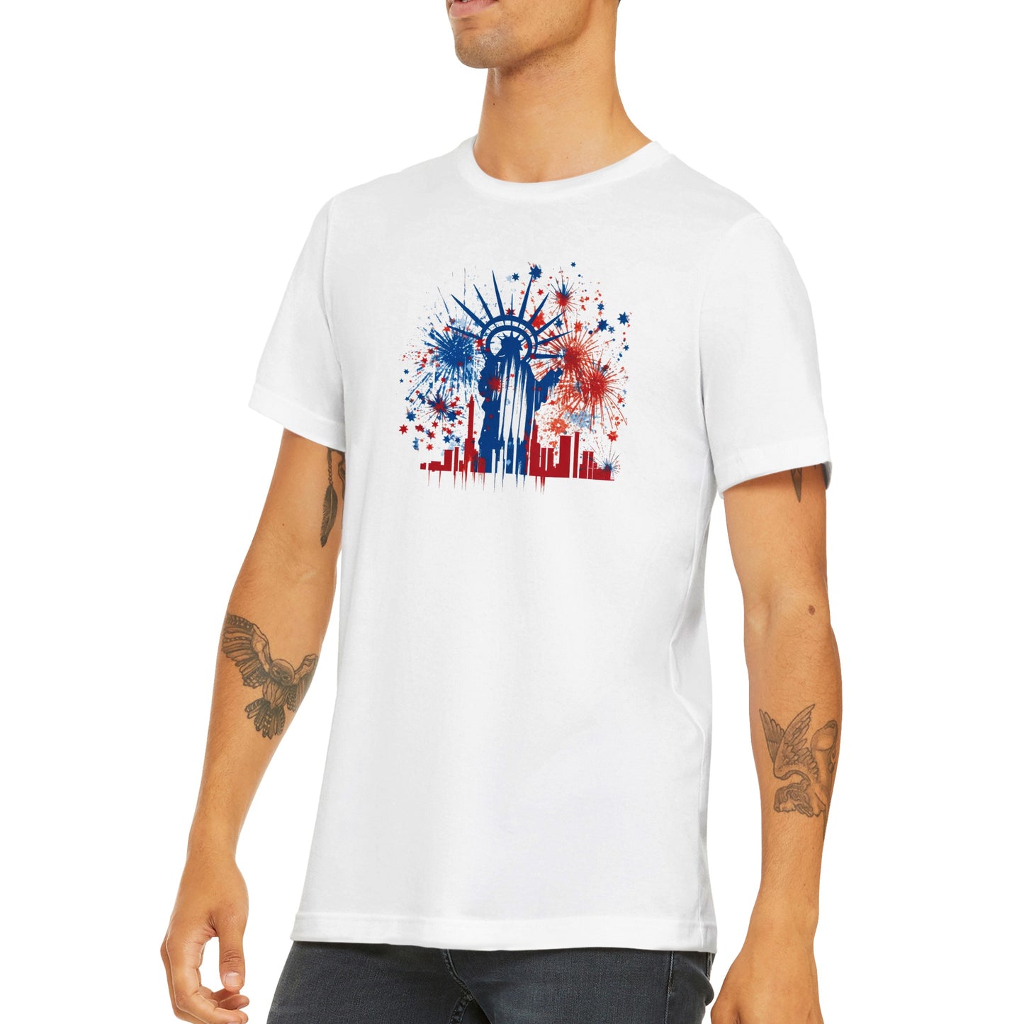 4th Fireworks with Statue of Liberty Abstract - Classic Unisex Crewneck T-shirt