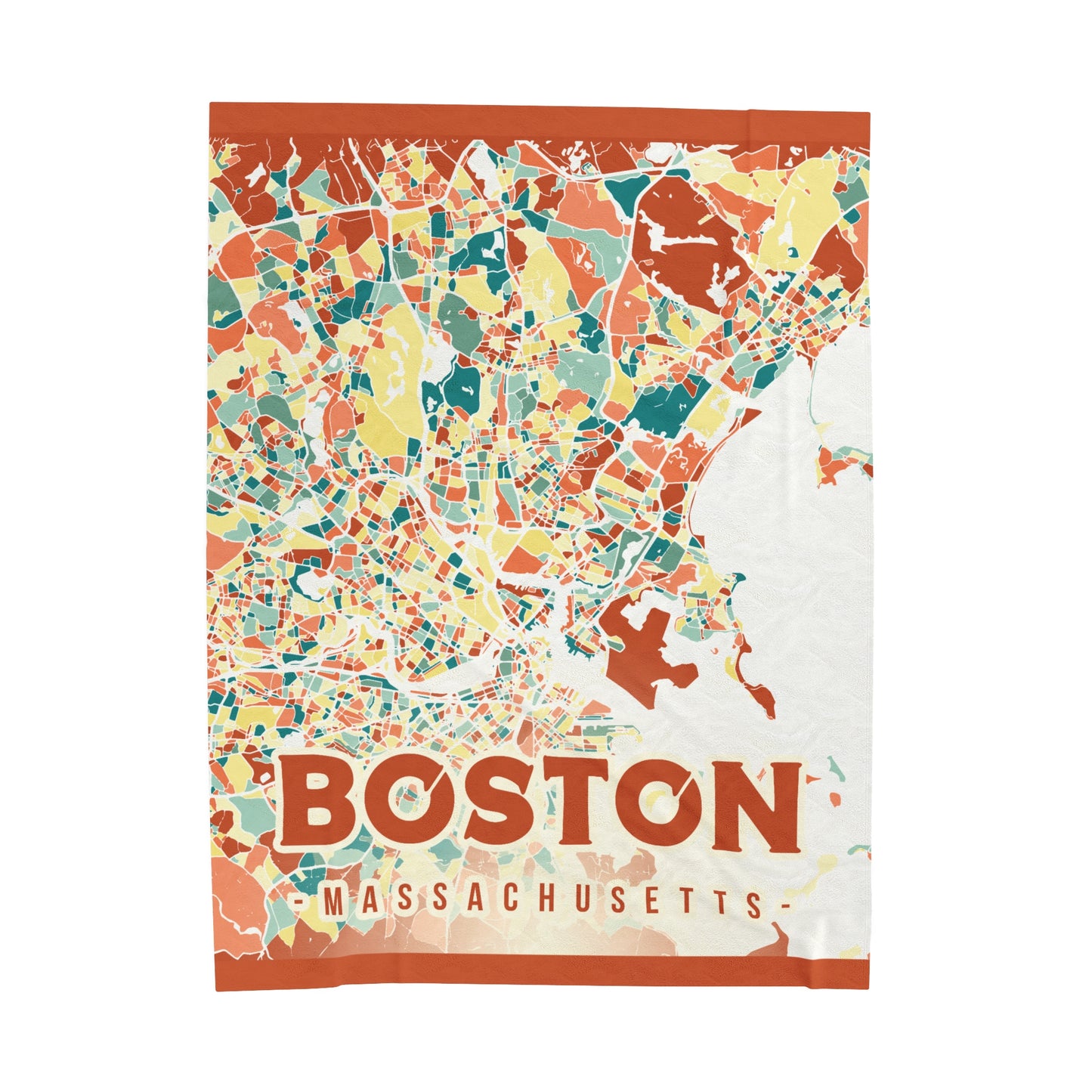 Colorful Boston Map - Velveteen Plush Blanket