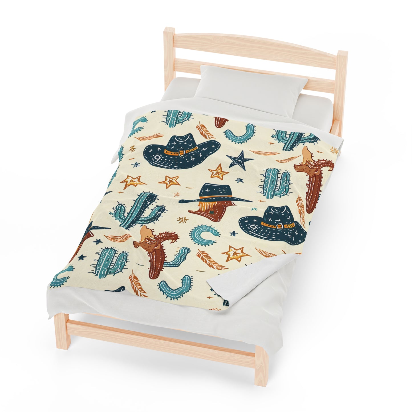 Western Hats and Cacti Pattern - Velveteen Plush Blanket