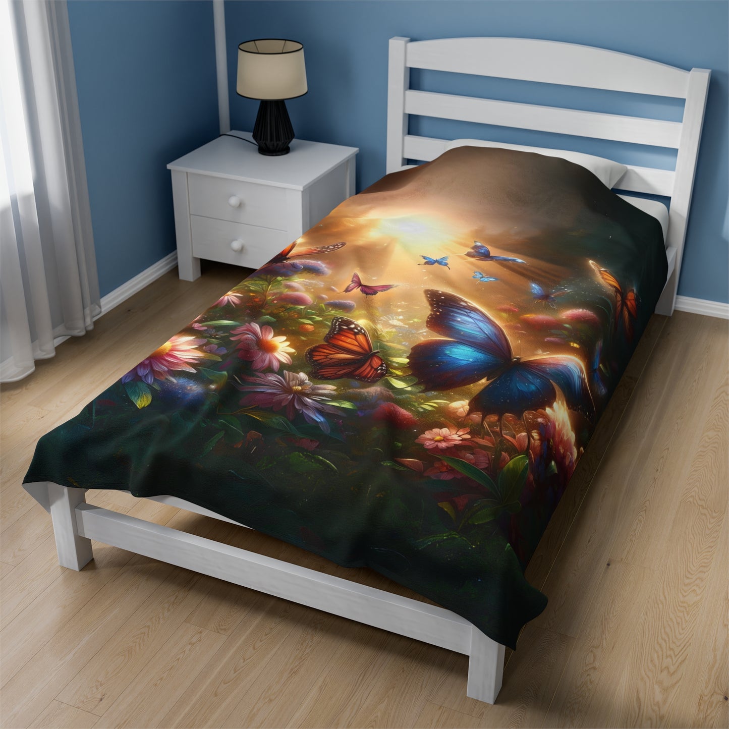 Butterflies in Rays of Sunshine - Velveteen Plush Blanket