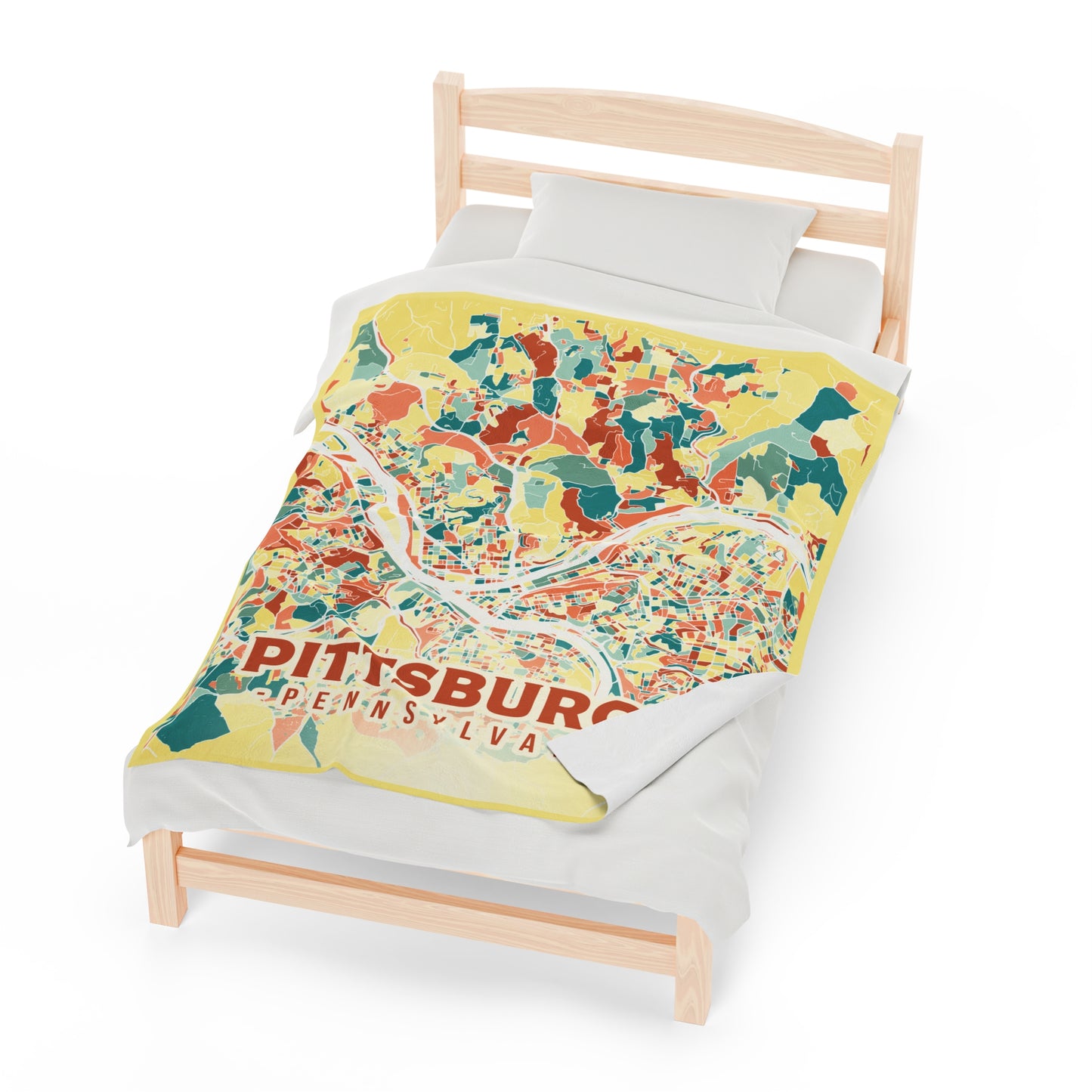 Colorful Pittsburgh Map - Velveteen Plush Blanket