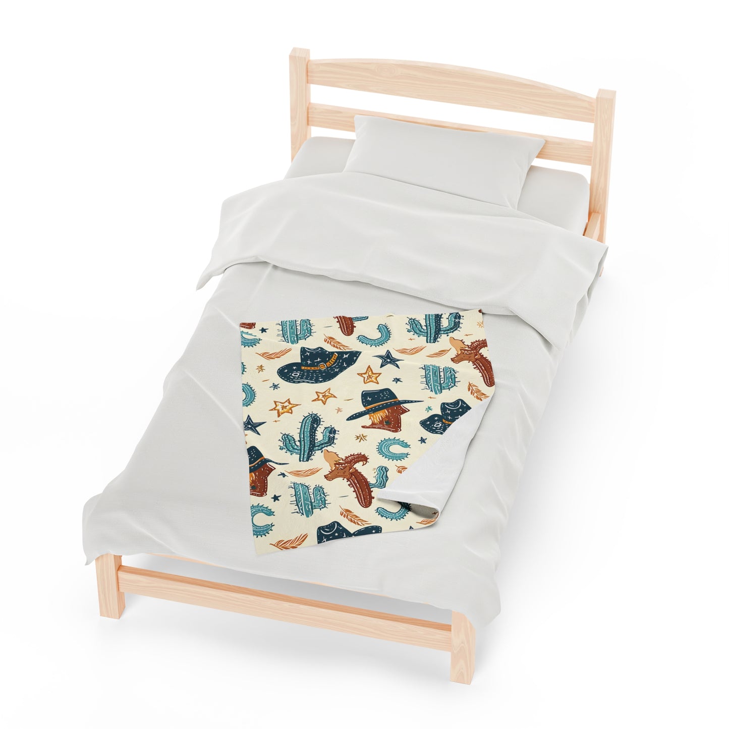 Western Hats and Cacti Pattern - Velveteen Plush Blanket