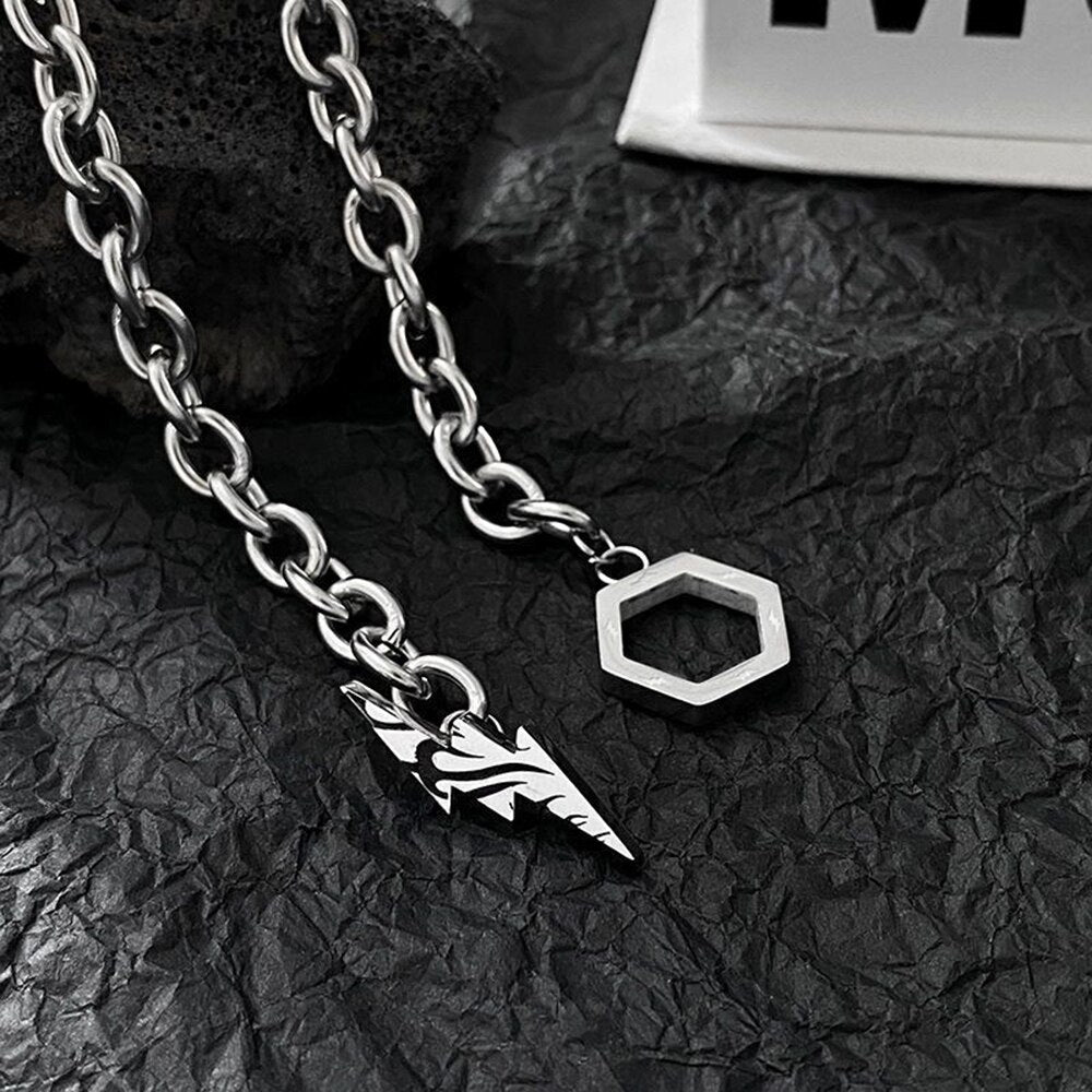 Lightning Hexagon Steel Necklace