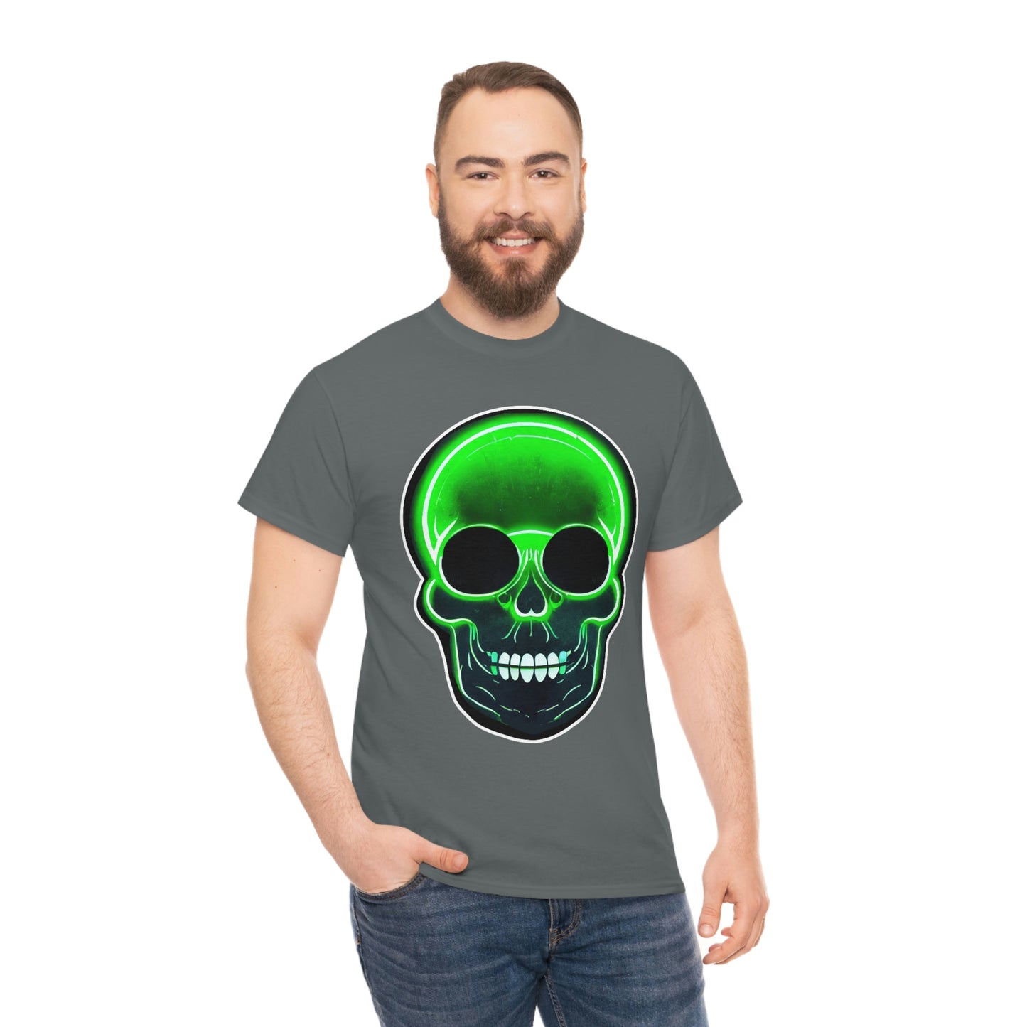 Skull with bright green - Unisex Heavy Cotton Tee