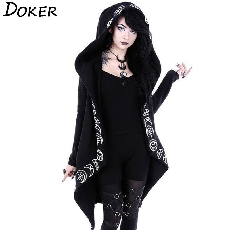 Gothic Punk Black Long Women Hoodies