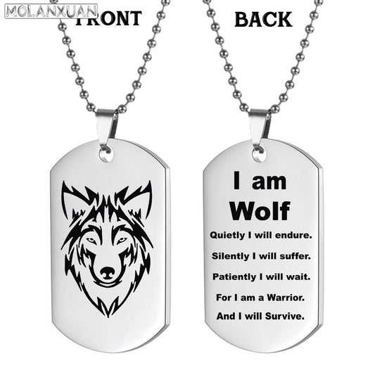 Wolf Military Dog Tag Pendant Necklaces