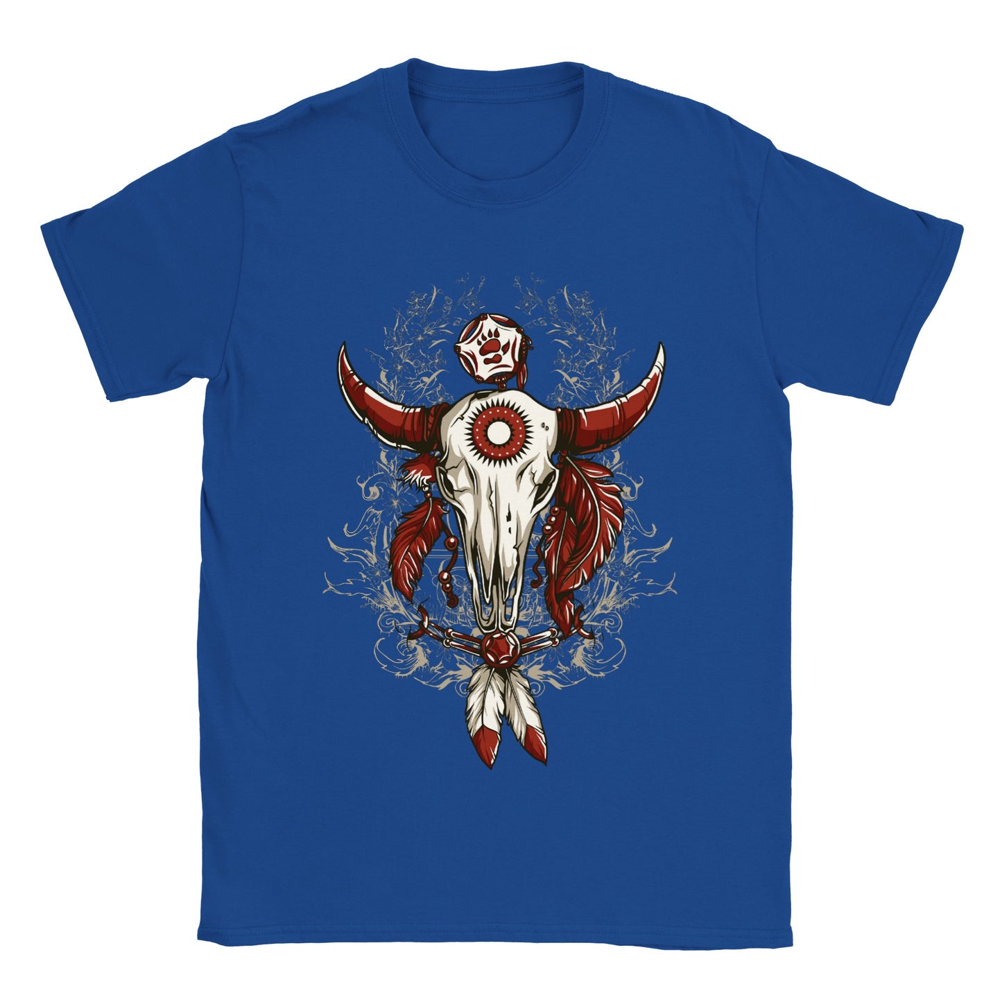 Boho Bull Skull with Feathers - Classic Unisex Crewneck T-shirt