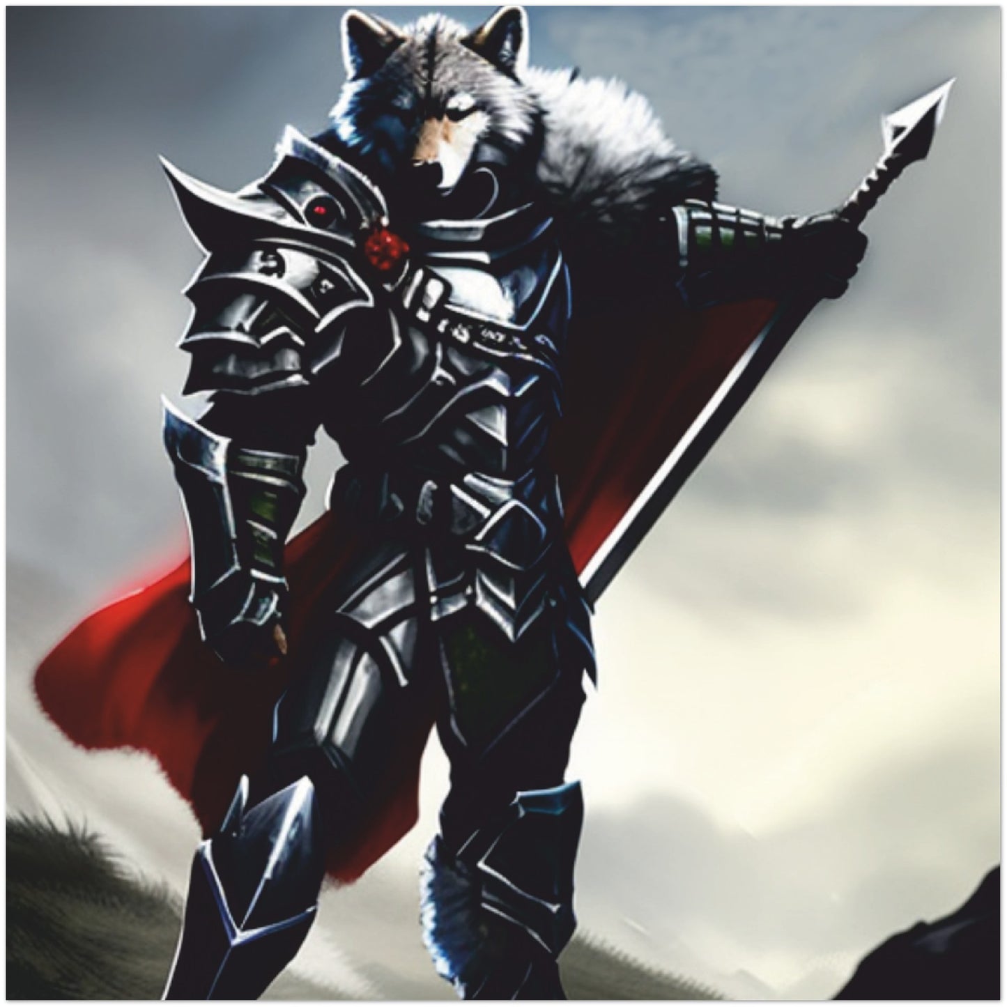Wolf Knight with Spear - Classic Semi-Glossy Paper Poster