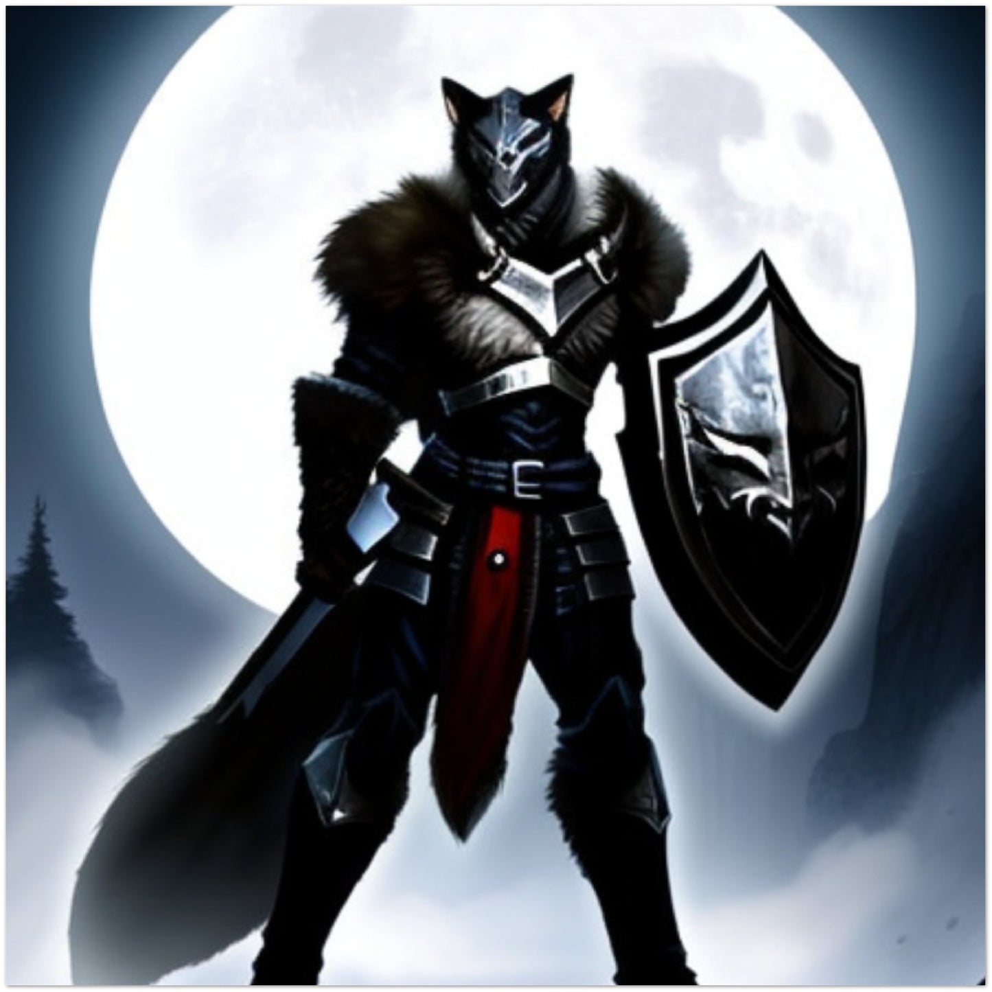 Wolf Knight in front of a Full moon - Classic Matte Paper Poster