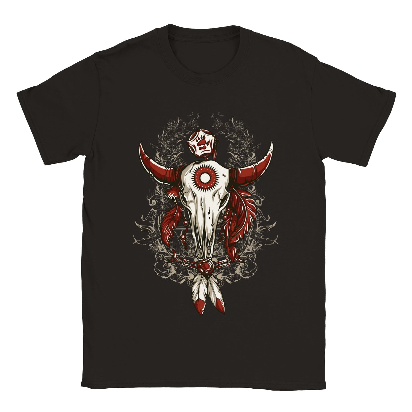 Boho Bull Skull with Feathers - Classic Unisex Crewneck T-shirt