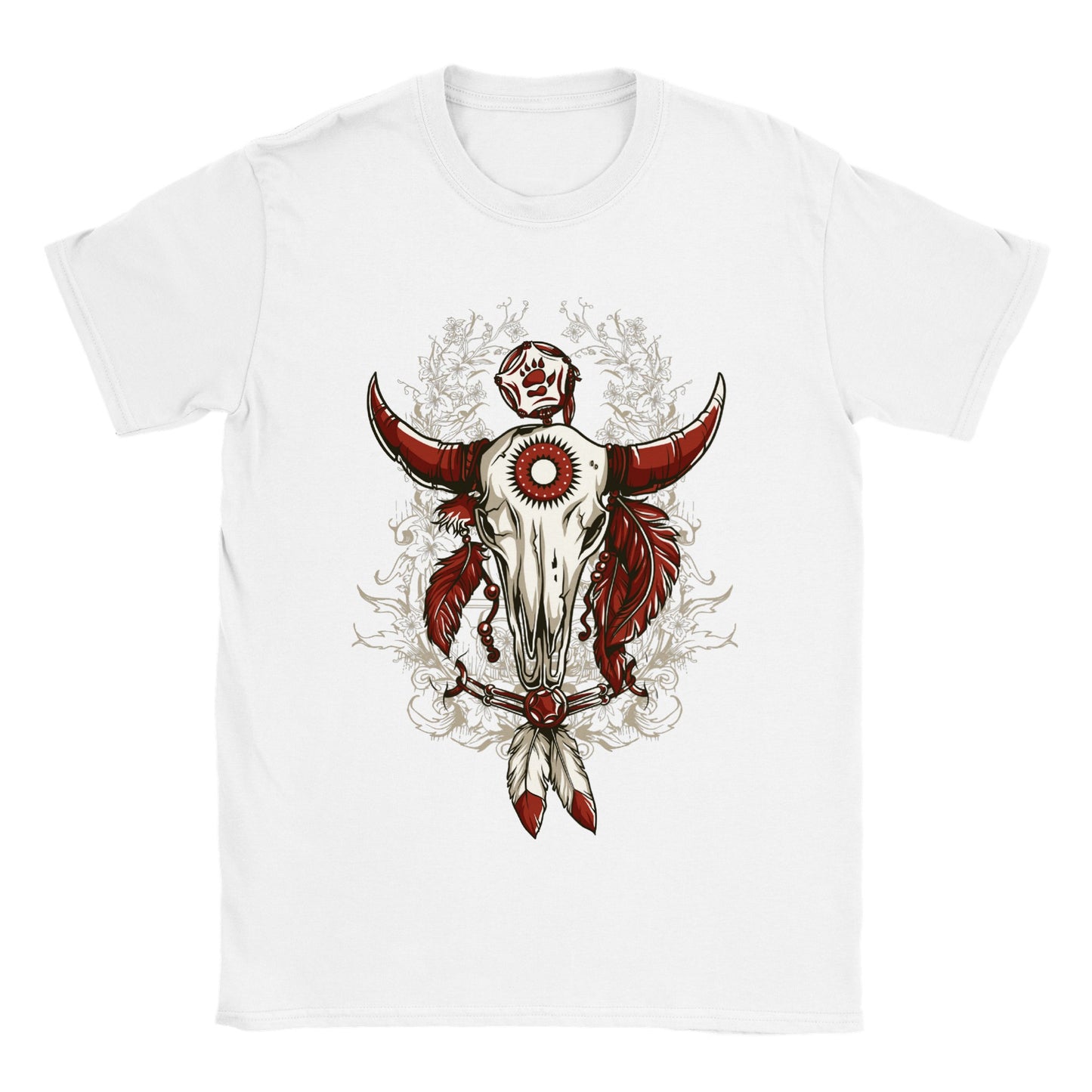 Boho Bull Skull with Feathers - Classic Unisex Crewneck T-shirt