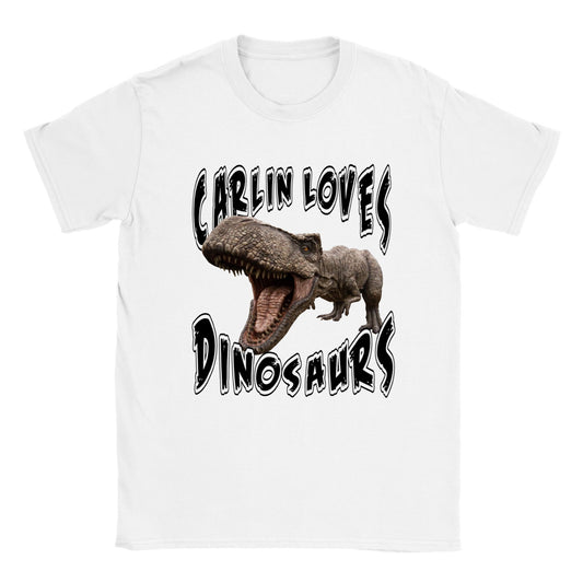 Custom Carlin Loves Dinosaurs - Classic Kids Crewneck T-shirt