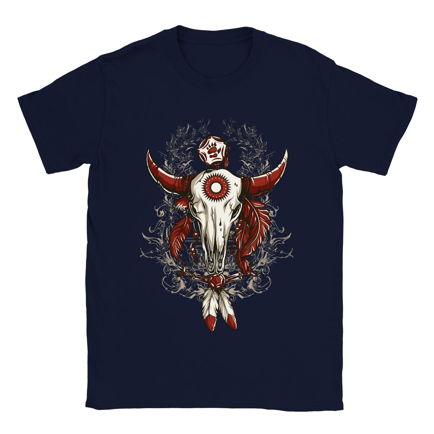 Boho Bull Skull with Feathers - Classic Unisex Crewneck T-shirt