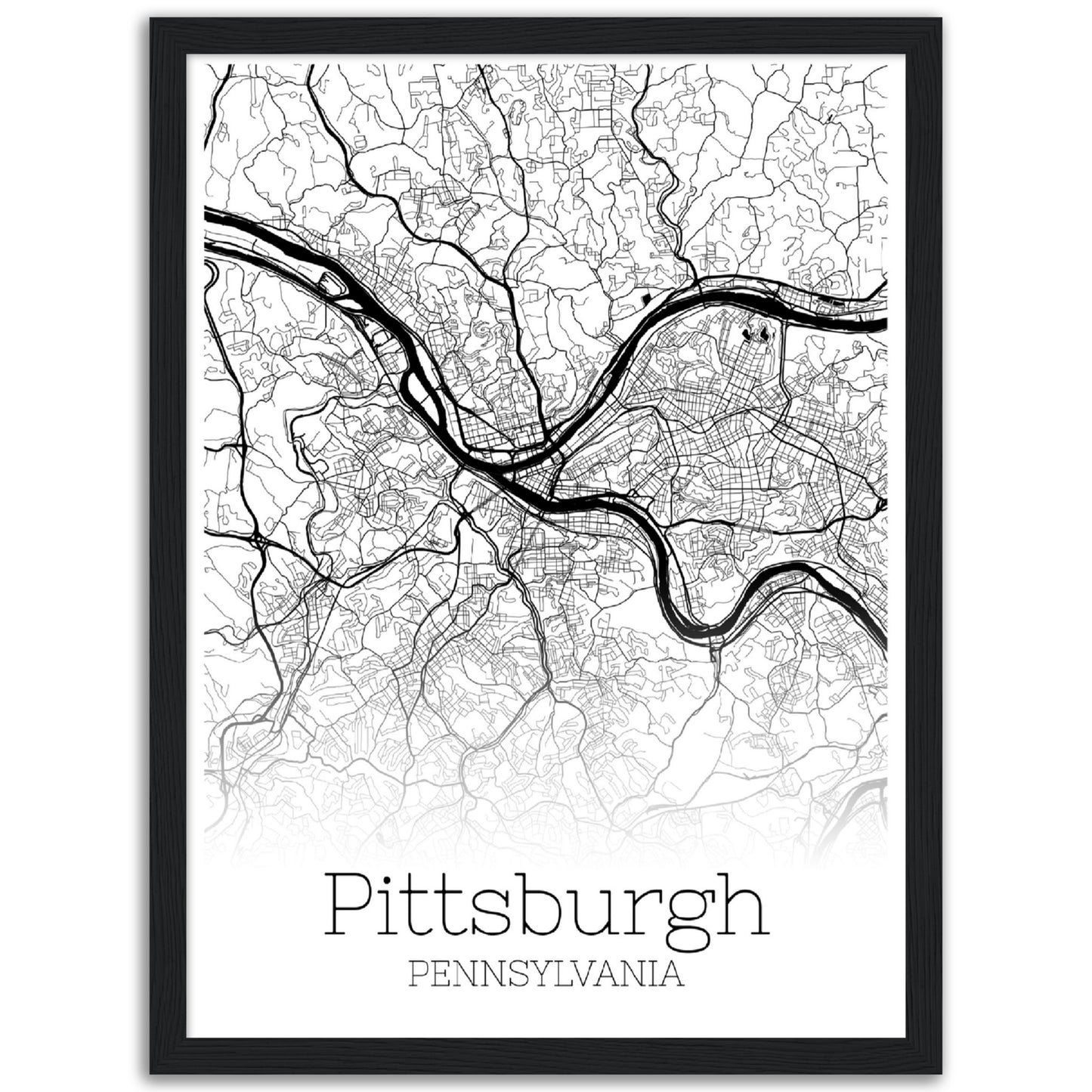 Map of the city of Pittsburgh - Classic Matte Paper Wooden Framed Poster