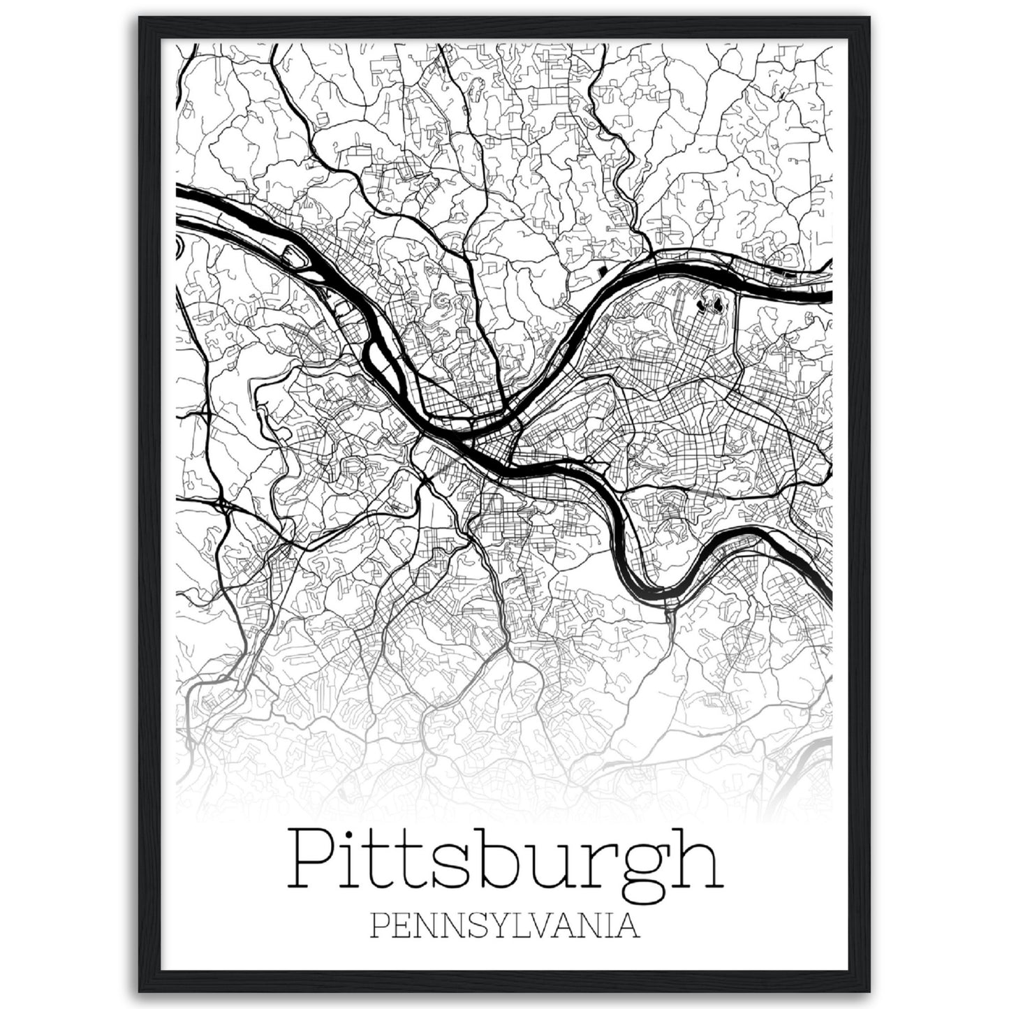 Map of the city of Pittsburgh - Classic Matte Paper Wooden Framed Poster
