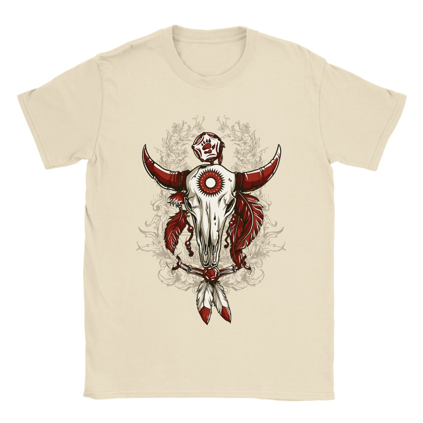 Boho Bull Skull with Feathers - Classic Unisex Crewneck T-shirt