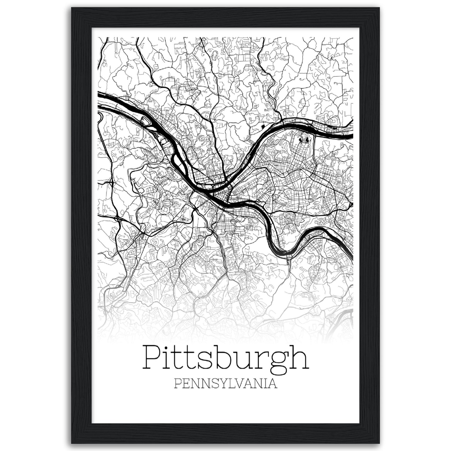 Map of the city of Pittsburgh - Classic Matte Paper Wooden Framed Poster