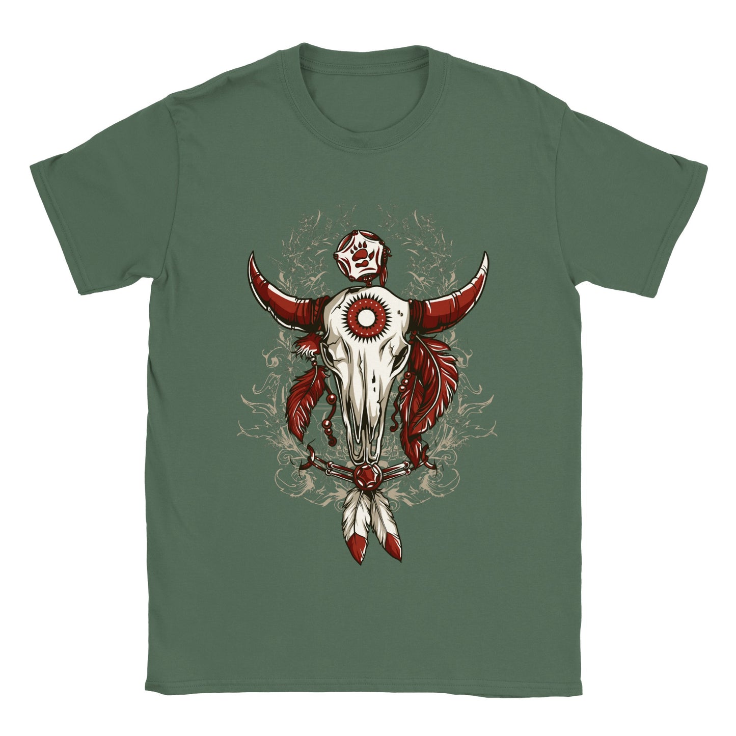 Boho Bull Skull with Feathers - Classic Unisex Crewneck T-shirt