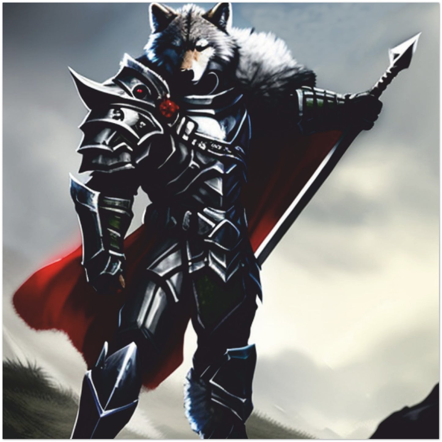 Wolf Knight with Spear - Classic Semi-Glossy Paper Poster